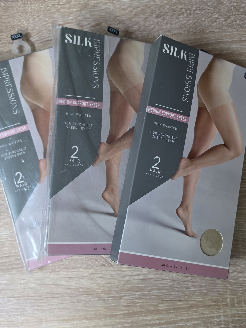 Silk Impressions Medium Support Sheer High Waist 2 Pair XXXL Beige Lot of 3